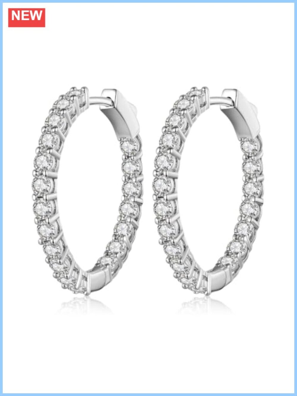 Cubic Zirconia Hoop Earrings White Gold Plated Copper Hypoallergenic 29mm